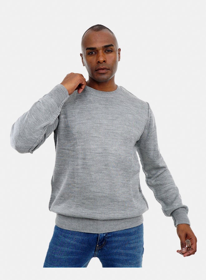 FIRE WOOD FireWood Round Neck Knit Sweater Long Sleeve For Men- Grey - Image 1